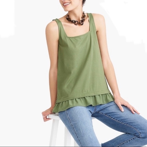 J Crew Tank Green Ruffle Hem Tank Top Shirt Small New With Tags - Picture 2 of 12